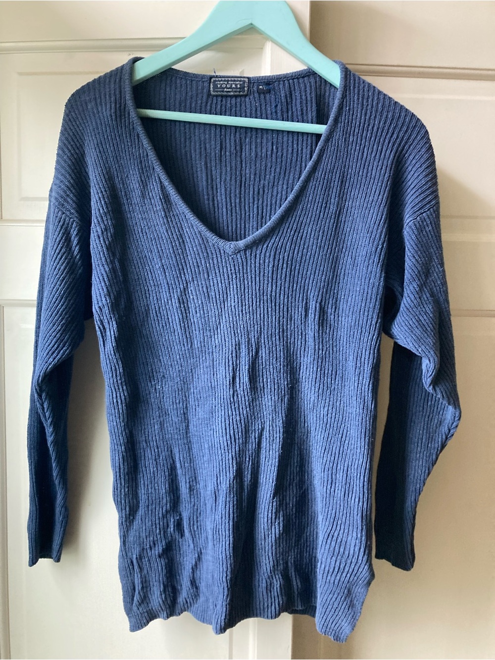 Women's Navy Silk Ribbed V-Neck Sweater